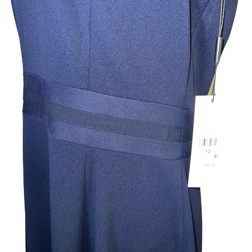 NEW Calvin Klein Illusion-Trim Fit & Flare A-Line Dress Navy Sleeveless Size 12 - Picture 6 of 10